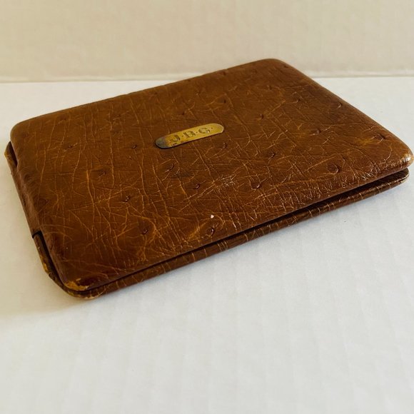 Vintage Genuine Ostrich Bifold Card Case Wallet 14K Gold Engraved - Picture 10 of 12